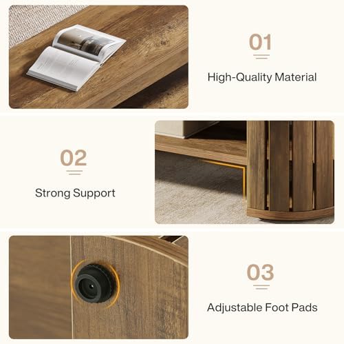Tribesigns 63" Wooden Entryway Bench with Shoe Storage, Long 2-Tier Narrow Shoe Bench with Arc Vertical Slat Splicing Legs, End of Bed Stool for Bedroom, Entrance, Living Room (Brown)