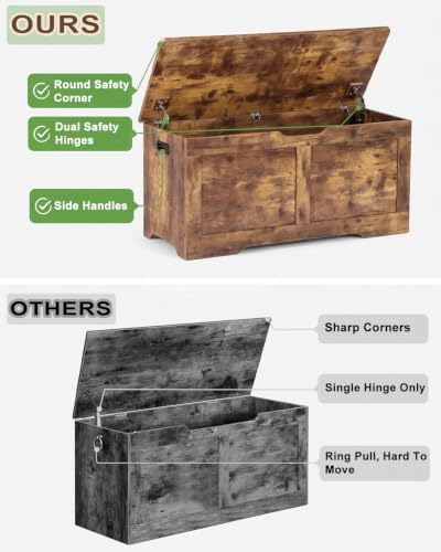 Timberer 39.4" Storage Chest with 2 Safety Hinges, Wooden Storage Trunk