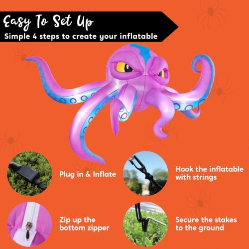 JOYIN 10FT Long Halloween Inflatable Rooftop Octopus Decoration with Built-in LED Lights, Self-Inflating Blow Up Octopus for Outdoor Yard Lawn Garden House Patio Porch, Spooky Glowing Halloween Decor