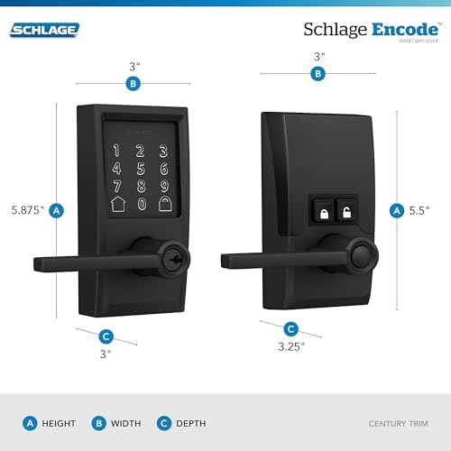 Schlage Encode Smart WiFi Lock, Lever Handle, Century Trim, Matte Black