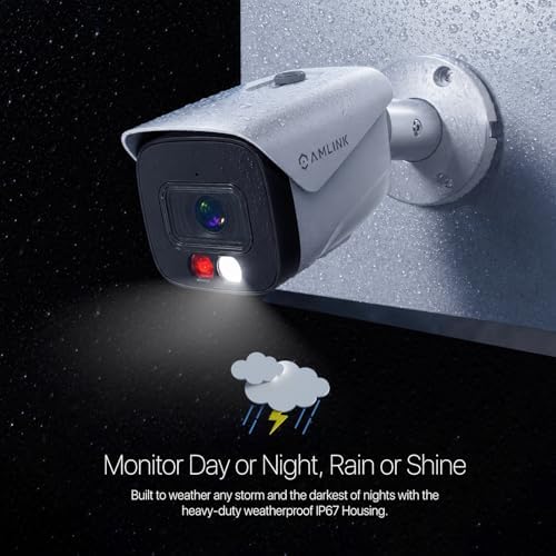 AMLINK 5MP Security AI IP PoE Camera, Night Color 100ft, Human/Vehicle Detection, NDAA Compliant, Indoor Outdoor Surveillance Bullet, 2-Way Audio, Support 256GB MicroSD, Deterrent, 20fps AL5M-B5172EW