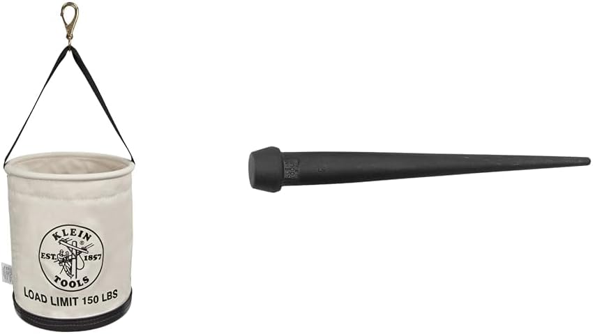 Klein Tools 5109SLR Canvas Bucket, All-Purpose Tool Bucket with Plastic Bottom with Drain Holes & 3256 Broad-Head Bull Pin Made of Forged, Heat-Treaded Steel with Black Finish