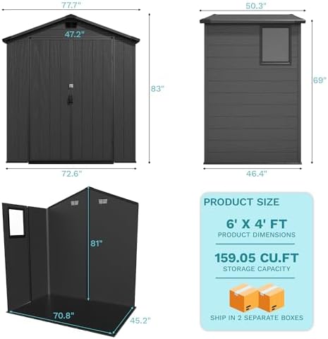 Devoko 6 x 4 FT Resin Shed with Floor, Outdoor Plastic Storage Sheds