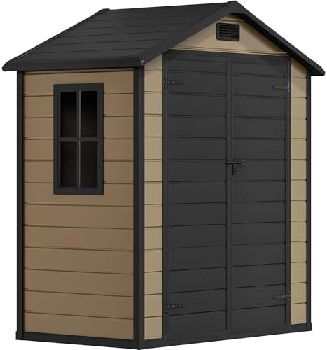 DWVO 6x4 FT Resin Outdoor Storage Shed with Floor, Windows & Vents