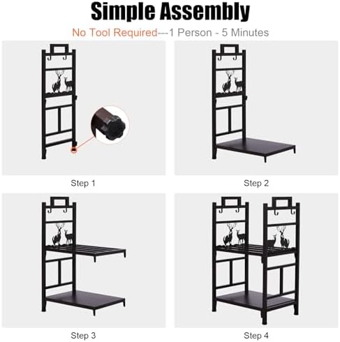 Outvita 2 Tier Firewood Log Rack, Iron Lumber Storage Holder, Wood Pile Stacker Organizer for Indoor Outdoor Fireplace Fire Stove Pit With 4 Fire Tools Hanging Hooks Christmas Elements Brown