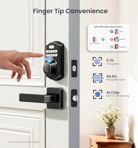 Veise VE012W-L WiFi Fingerprint Deadbolt Lock with Handle Set, Matte Black