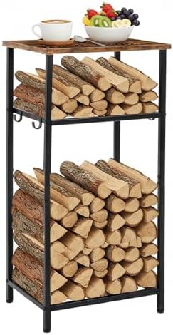 2-tier 32 Inch Firewood Rack Log Holder Indoor Outdoor, Black