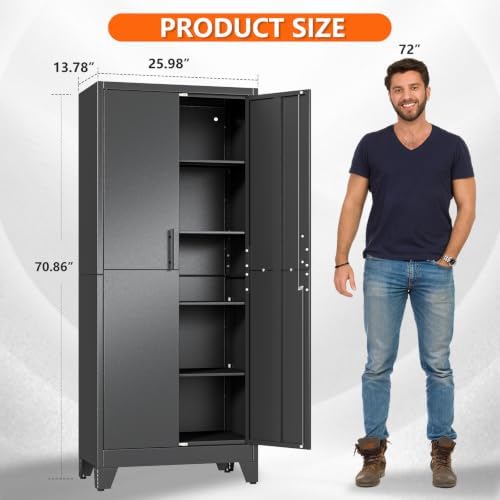Metal Garage Storage Cabinet, 71" H Lockable Tool Cabinet with Doors