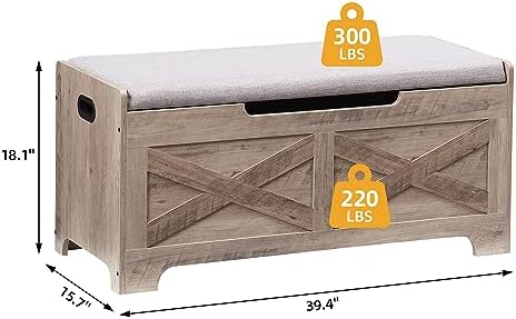 GarveeHome 39.4 in Storage Chest, Wooden Storage Bench with Safety Hinges, Easy Assembly, Large Shoe Bench for Entryway, Living Room, Bedroom