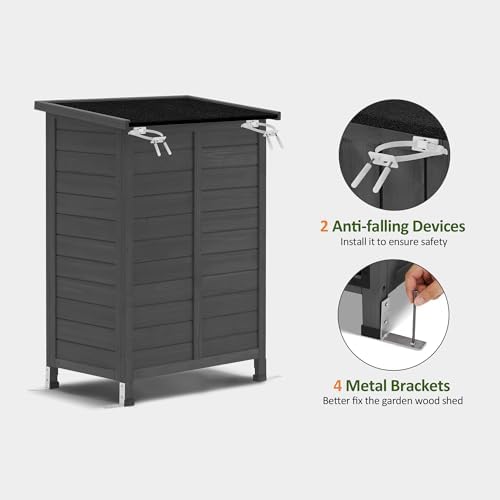 MCombo Small Outdoor Storage Cabinet, Wood Shed with Shelf 0985 (Gray)