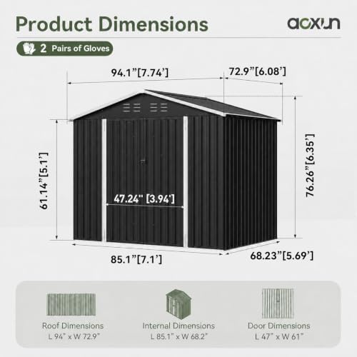 Aoxun 8x6 FT Shed Outdoor Storage Shed with Floor Black