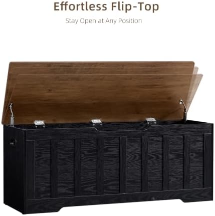 VANKILEY 47.2" Storage Chest Extra Large, Storage Bench.(Black+Brown)