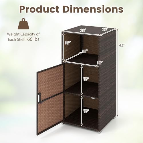Tangkula Rattan Outdoor Storage Cabinet with 3 Storage Shelves