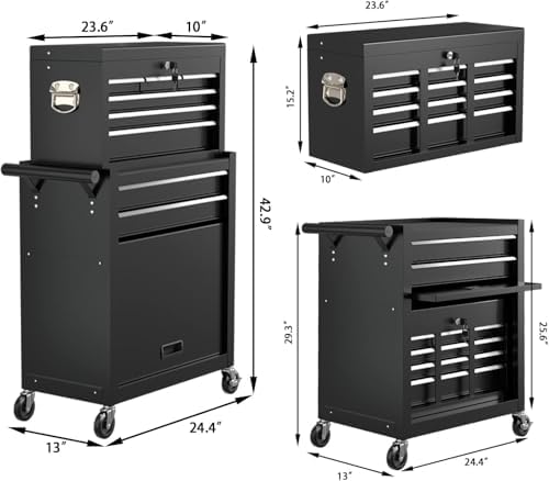 8 Drawer Rolling Tool Chest, High Capacity Tool Box with Lockable Wheels and Drawers, 2 in 1 Portable Toolbox Organizer Storage Cabinet For Garage, Warehouse, Repair Shop