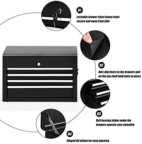 S AFSTAR 6-Drawer Rolling Tool Chest, High Capacity Tool Storage Cabinet with Wheels and Locking System, Removable Toolbox Organizer with Sliding Drawers (Black)