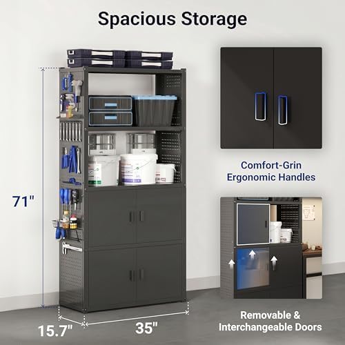 FLEXIMOUNTS 117" L Modular Garage Storage Cabinet with Workbench, Black