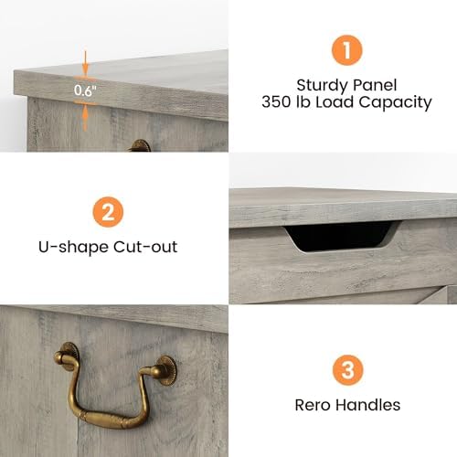 IDEALHOSUE 39.4" Storage Chest, Wooden Storage Bench with Safety Hinge, Retro Blanket Storage Trunk for Entryway, Living Room, Supports 350 lb, Gray