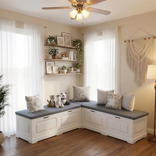 PAKASEPT Breakfast Nook Bench, L Shaped Storage Bench with Cushion