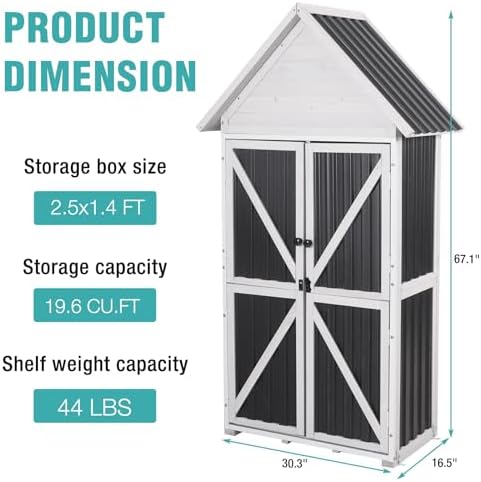 Sheds Outdoor Storage,Garden Shed with Metal Frame Structure and Adjustable Shelves,Large Capacity Storage Tool Cabinet Box for Backyard Garden Patio Lawn (White)