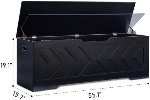 55.1” Storage Bench, Extra Large Entryway Bench with Storage,Storage Chest with 2 Safety Hinges,Blanket Storage,Shoe Storage Chest for Bedroom,Living Room,Easy Assembly. (Black)