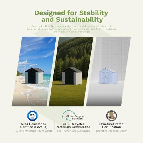 Patiowell 8x10 FT Resin Outdoor Storage Shed with Floor, Beige