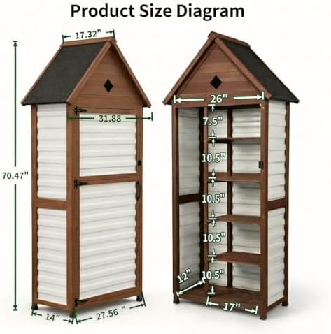 70" Tall Weatherproof Outdoor Storage Cabinet, Vertical Garden Shed