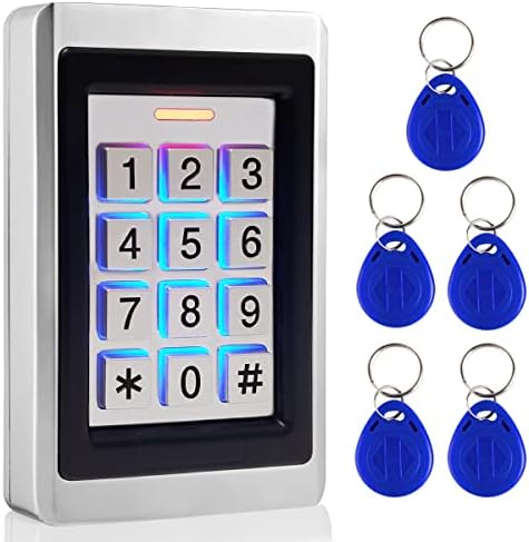 Door Access Control System, Stand Alone Password Door Keypad + 5PCS ID Keyfobs, Support 2000 Users, Wiegand 26, for Swing Slide Gate Opener Gate Operator and Access Control Security System