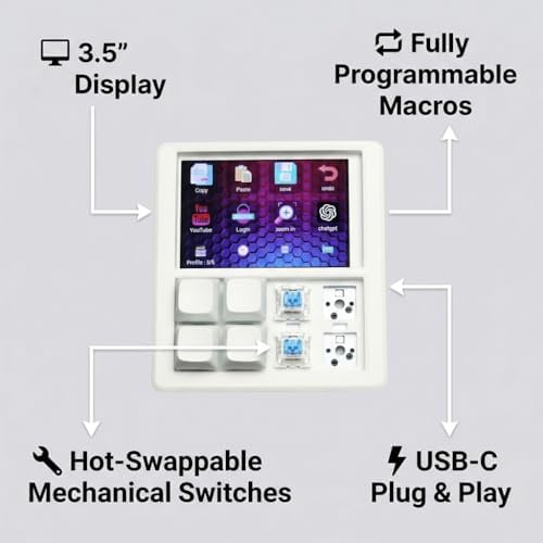 8-key macropad 3.5" tft lcd screen programmable mechanical, close-up detail