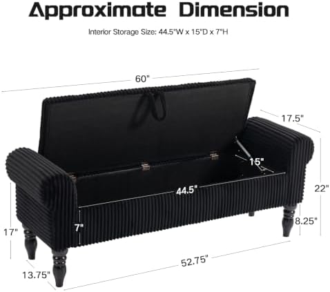 60" Storage Bench for Bedroom,End of Bed Bench with Storage
