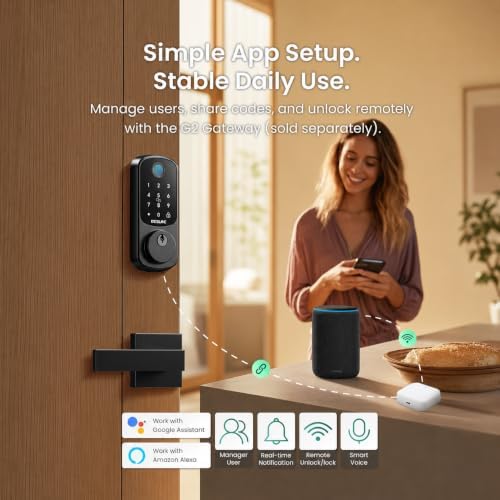 DESLOC B200 Fingerprint Smart Lock with 2 Lever Handles Set,Front Door Lock