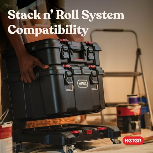 Keter Stack-n-Roll Dolly – Heavy-Duty Rolling Base Cart with Locking Wheels | Modular Mobile Workstation & Tool Storage Platform | Durable, Easy-Glide Design for Garage, Jobsite & Workshop