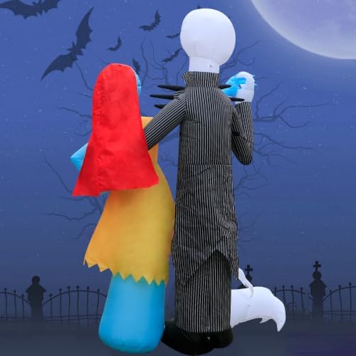 6Ft Inflatable Halloween Outdoor Yard Decoration - Halloween Skeleton Couple and Dog Blow Up Decoration - Built-in LED Lights - Suitable for Garden Lawn Indoor Party Decoration