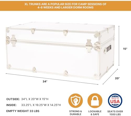 Rhino Classic XL Trunk for Camp and Dorm, Footlocker Storage Chest, Bench