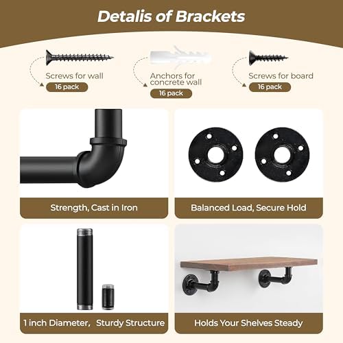 Industrial L Pipe Shelf Brackets for 9-18 in Depth Wood Heavy-Duty 3/4" Iron,Wall Mount Floating Shelf Bracket L Metal Pipe Shelving Brackets for Wood-Black DIY Pipe Shelves(8.5*3.1 Inch 4 Pack)