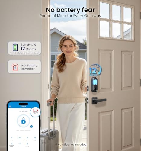 Veise RZ07 Fingerprint Smart Door Lock Deadbolt, App Control, Matte Black