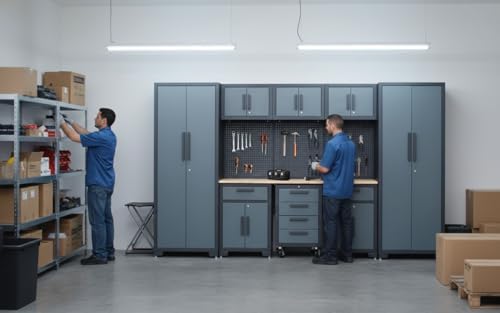 9PCS Garage Storage Cabinet System,Grey Handlle