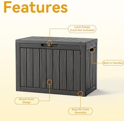 50 Gallon Outdoor & Indoor Deck Storage Box, Waterproof Lockable Patio Storage Container for Gardening Tools, Picnic Supplies, Easy to Assemble, Black
