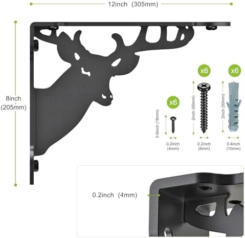 SELEWARE 2 Pack 12" Heavy Duty Shelf Brackets, Deer Decorative L Brackets