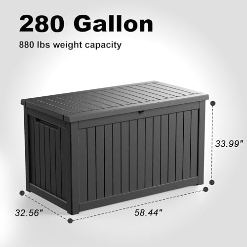 ROJIK Outdoor Storage Housing Deck Box-Waterproof Patio Furniture,Garden Tools,Cushions,Pool Accessories Storage Waterproof Resin Box with Capacity (280 Gal & Black)