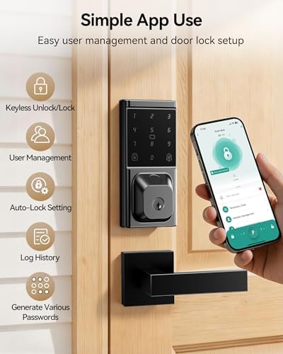 Keyless Entry Door Lock with Handle Set, Fingerprint Smart Deadbolt Lock