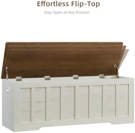 VANKILEY 51.2" Storage Chest Extra Large,Wooden Storage Bench,White+Brown