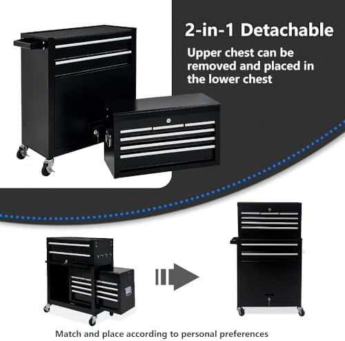 Dawmilon 8-Drawer Rolling Tool Chest, Detachable 2-in-1 Tool Box with Wheel
