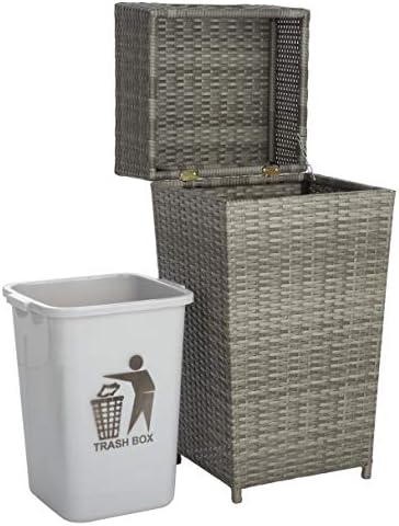 SAFAVIEH Outdoor Mazeli Wicker Trash Can, 35.1" Grey PAT7512B