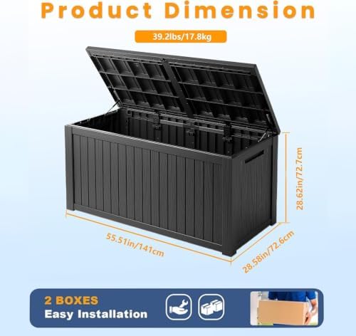 TARKARI 180 Gallon Outdoor Storage Box Waterproof, Resin Deck Boxes with Lockable Lid & UV-Resistant for Patio, Pool, Garden Furniture Cushions & Accessories, Black