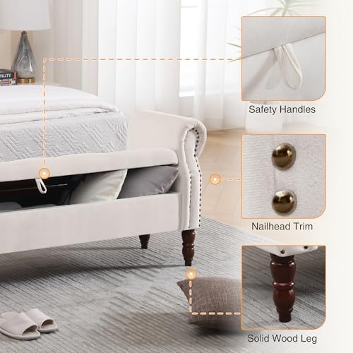 67" End of Bed Storage Bench King Size, Storage Bench for Bedroom, Velvet Bed Bench with Storage Upholstered Tufted Storage Ottoman Bench with Arms for Bedroom, Living Room, Entryway, Beige