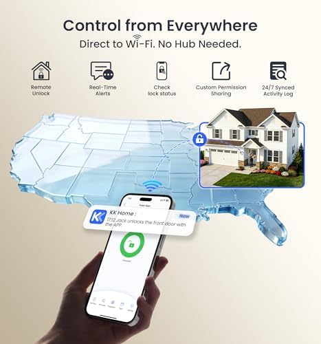 Veise VE029-E WiFi Smart Lever Lock with Non-Keyed Deadbolt, Matte Black