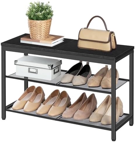 HOOBRO Shoe Bench, 3-Tier Shoe Rack,Industrial Shoe Organizer Storage Bench