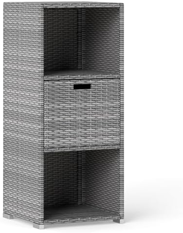 Tangkula Rattan Outdoor Storage Cabinet, Patiojoy Outdoor Wicker Cabinet with 3 Shelves, 1 Removable Drawer, Patio Storage Deck Box for Backyard Poolside Porch