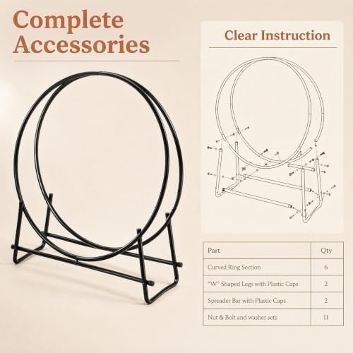 Goplus Firewood Rack, 32.5 Inch Outdoor Firewood Log Hoop with 440LBS Capacity, Heavy Duty Steel Wood Storage Rack, Indoor Firewood Holder for Fireplace Home Fire Pit