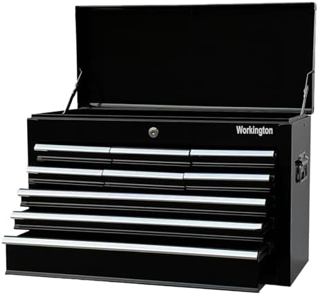 Workington Portable Metal Tool Chest with 9 Drawers, 24" 9-Drawer Tool Chest Cabinet with Ball Bearing Drawer Slides, Steel Tool Storage Box Organizer 4006 Black
